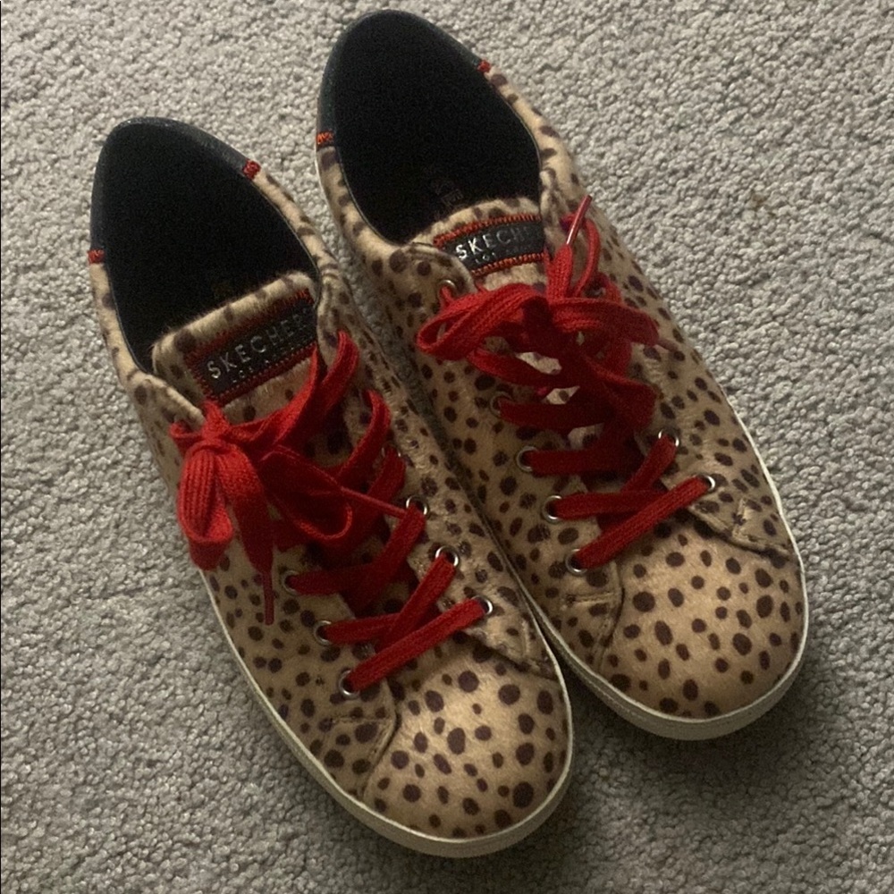 Skechers Leopard Print Sneakers with Red Laces